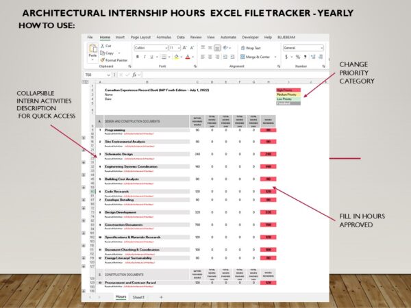 Architectural Internship Hours Excel Tracker - Yearly - Image 2