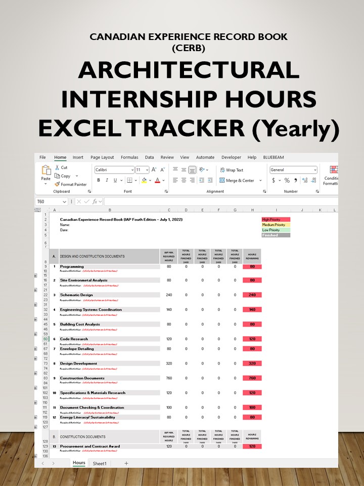 Architectural Internship Hours Excel Tracker - Yearly