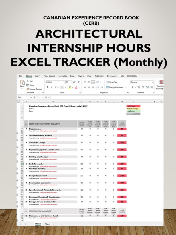 Architectural Internship Hours Excel Tracker - Monthly